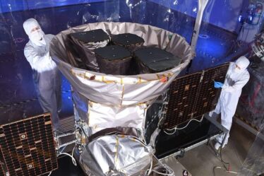 The Transiting Exoplanet Survey Satellite (TESS) is inspected before its launch in April 2018.