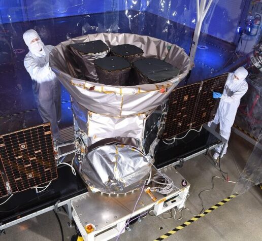 The Transiting Exoplanet Survey Satellite (TESS) is inspected before its launch in April 2018.