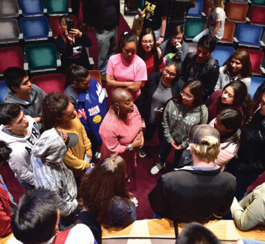 K. Renee Horton, NASA scientist and past president of the National Society of Black Physicists, speaks with students at a recent physics conference.