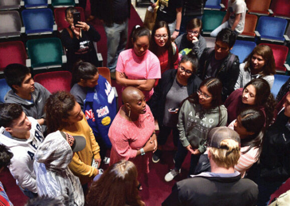 K. Renee Horton, NASA scientist and past president of the National Society of Black Physicists, speaks with students at a recent physics conference.