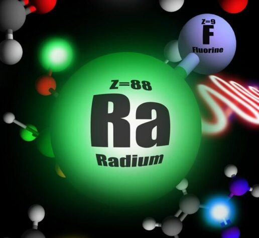 Illustration of short-lived radioactive molecule, radium monofluoride.