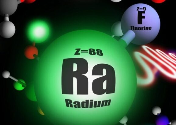 Illustration of short-lived radioactive molecule, radium monofluoride.