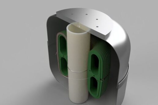 Illustration of MIT’s new axion detector, in cross-section,