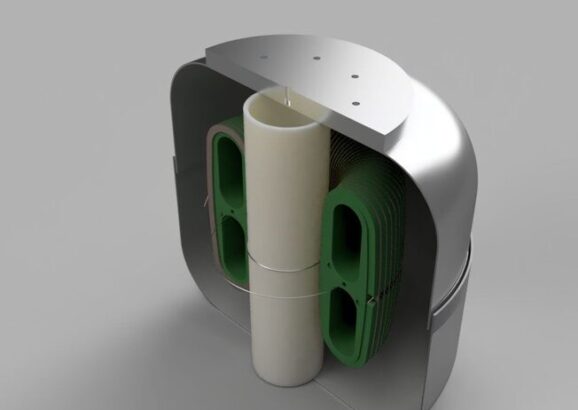 Illustration of MIT’s new axion detector, in cross-section,
