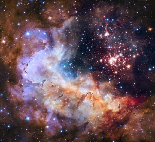 Image of the cluster Westerlund 2, an obscured compact young star cluster in the Milky Way, and its surroundings.