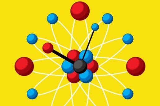 Illustration of clock made of atomic particles.