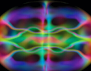 A colorful computer model of a Bose-Einstein condensate against a black background