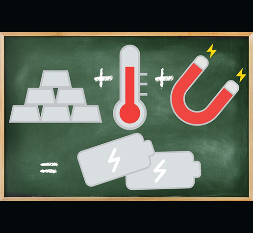 Illustration shows calculation of metal, heat and magnetic fields equals energy.