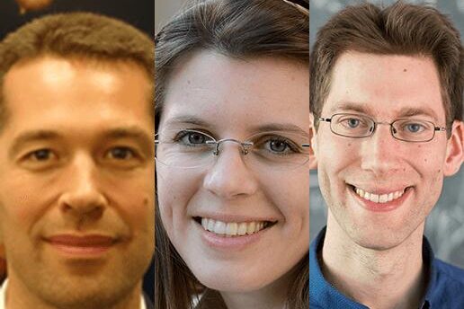 Newly tenured physics professors: Matthew Evans, Anna Frebel, and Aram Harrow