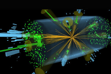 This illustration shows a multi-jet event recorded by the CMS detector at the Large Hadron Collider.