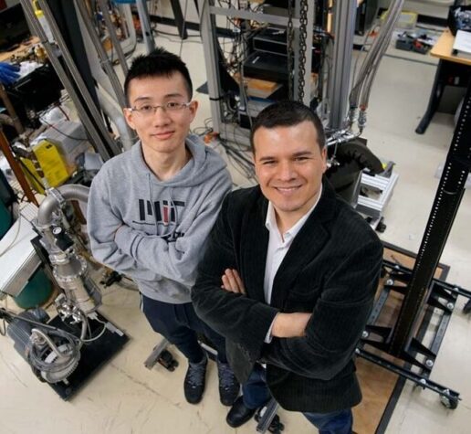 Graduate student Yuan Cao (left) and Professor Pablo Jarillo-Herrero