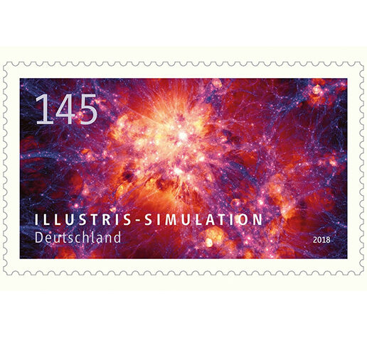 Stamp honoring research of Illustris collaboration.