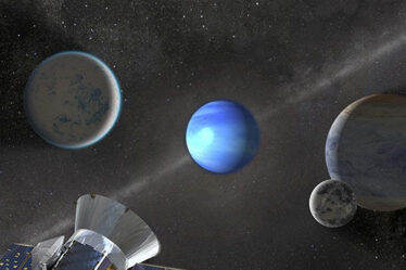 TESS in space near three exoplanets and a moon