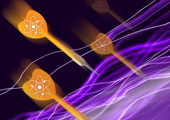 Ion beams shooting at proton clouds.
