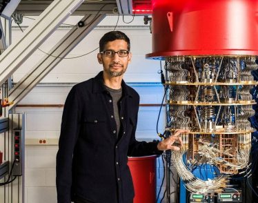 Google CEO Sundar Pichai with one of Google's quantum computers