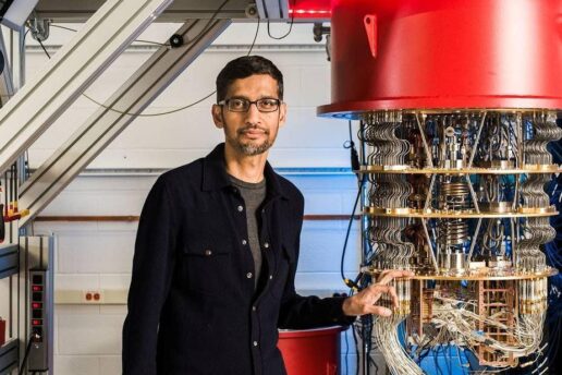 Google CEO Sundar Pichai with one of Google's quantum computers