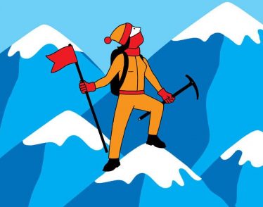 Illustration of climber atop mountain