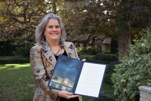 Andrea Ghez '87 poses with her Nobel diploma