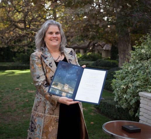 Andrea Ghez '87 poses with her Nobel diploma