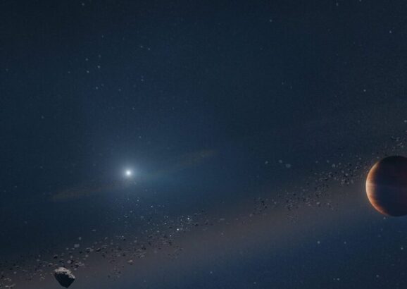 Artist's rendition of a newly discovered Jupiter-like exoplanet orbiting a white dwarf, or dead star.