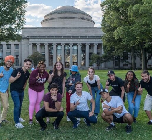 Prospective MIT graduate students pose in Kilian Court.