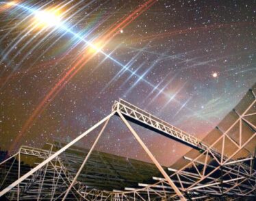 CHIME telescope against starry sky with streaks of light