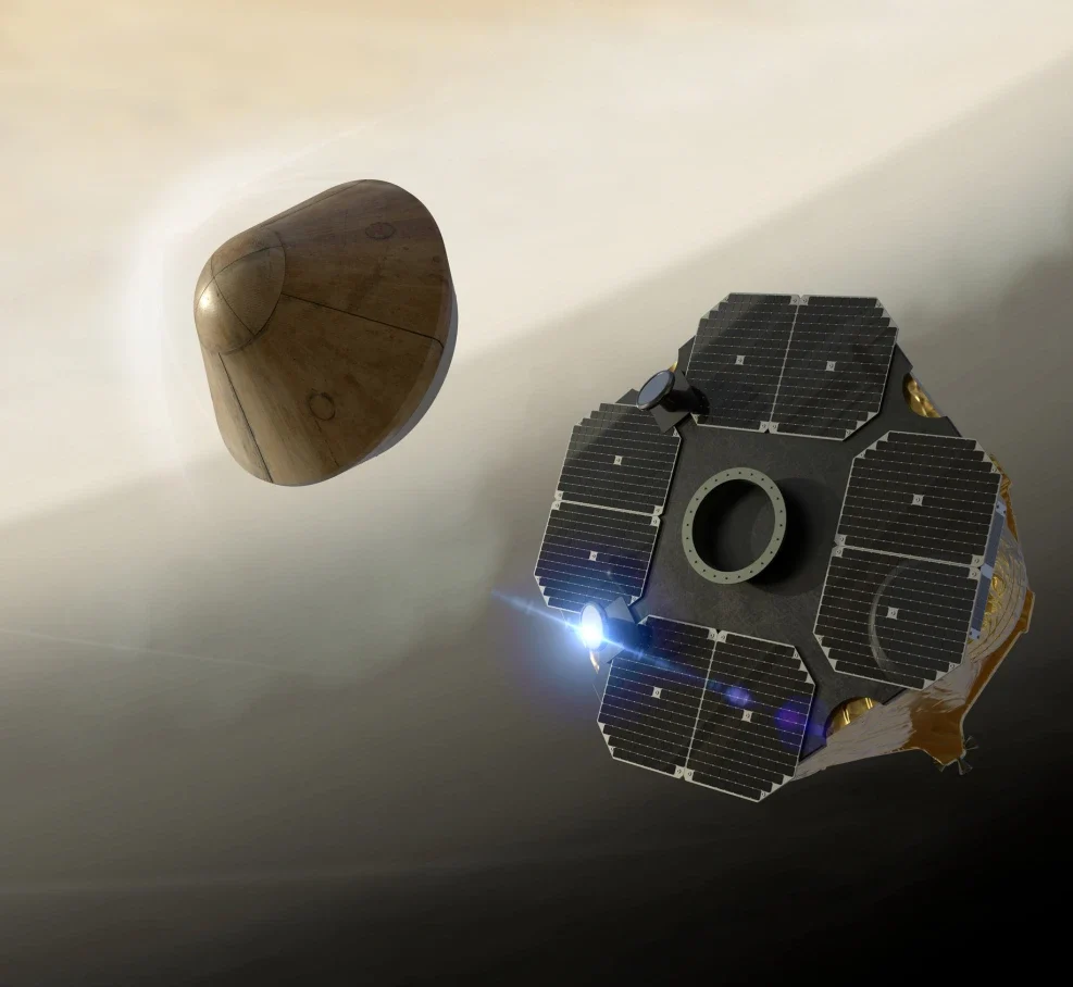 Artist's concept of the probe after being deployed by the spacecraft toward Venus. Courtesy of Rocket Lab