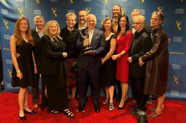 Caption:“The Hunt for Planet B” team celebrates their Emmy Award at the Palladium Times Square in New York City.