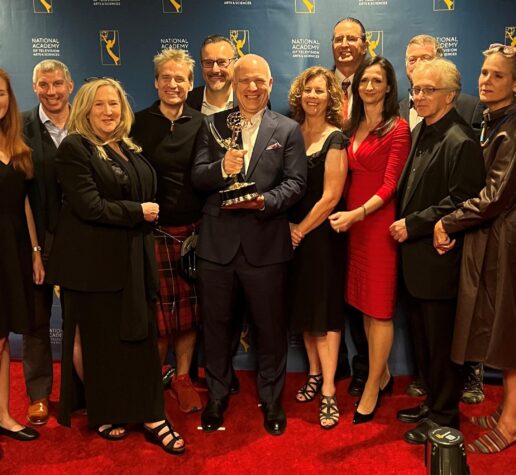 Caption:“The Hunt for Planet B” team celebrates their Emmy Award at the Palladium Times Square in New York City.