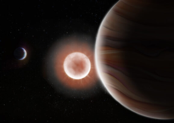 artist's rendition of the two planets and star in the TOI-4600 system