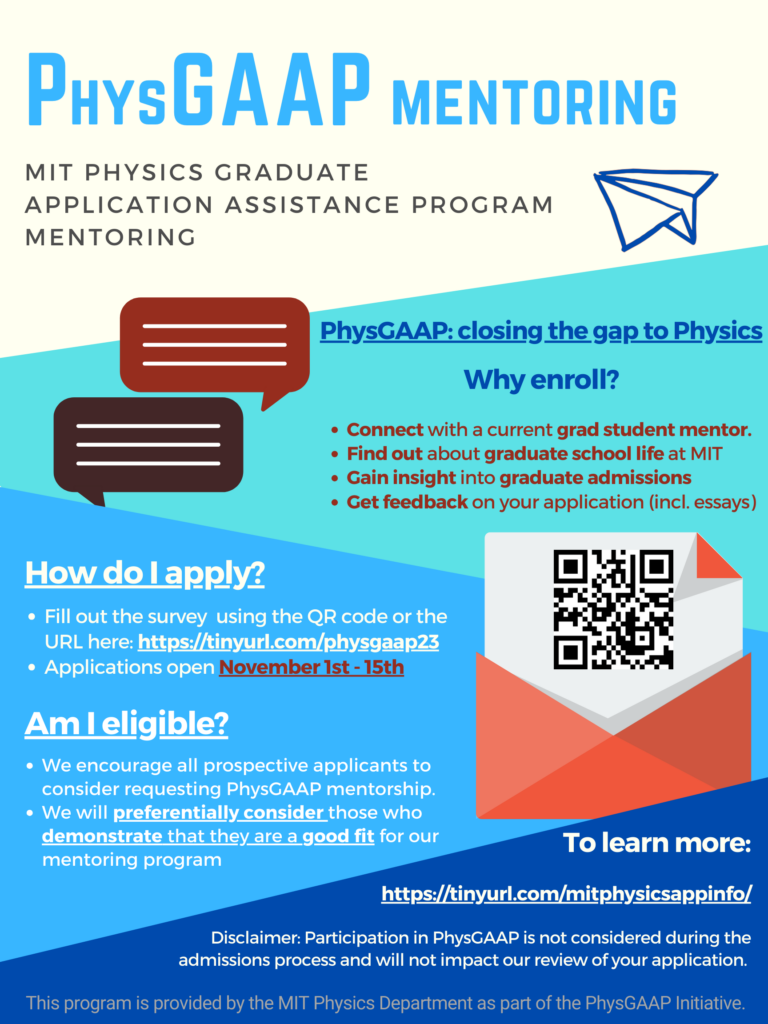 poster advertising PhysGAAP Mentoring