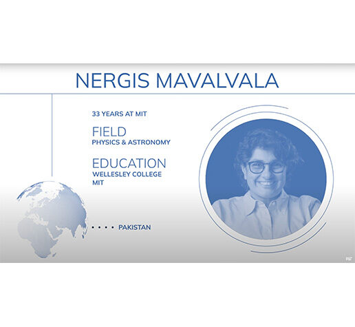 Screenshot of graphic of Nergis Mavalvala from video