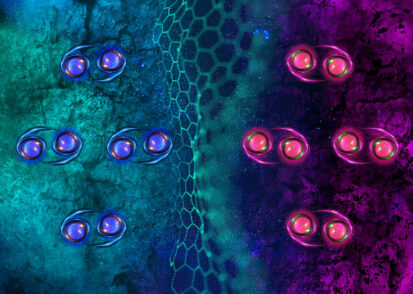 a lattice separates two groups of four electrons