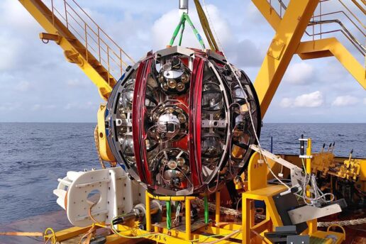 Spherical contraption tethered by a rope to launching vehicle