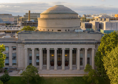 Aerial view of the MIT dome and Killian Court on an early fall day