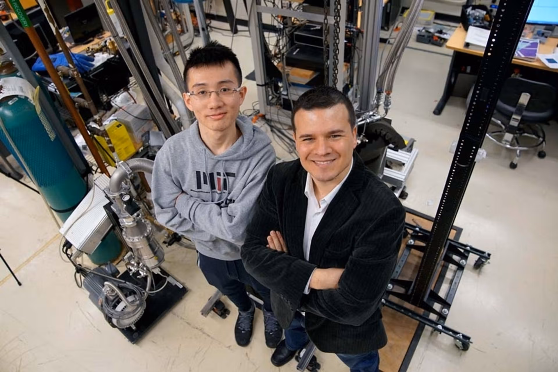 Graduate student Yuan Cao (left) and Professor Pablo Jarillo-Herrero
